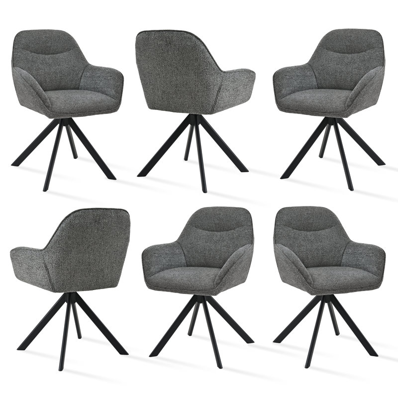 48.5cm H Swivel Upholstered Dining Chairs- Ergonomic Back, Grey Chenille