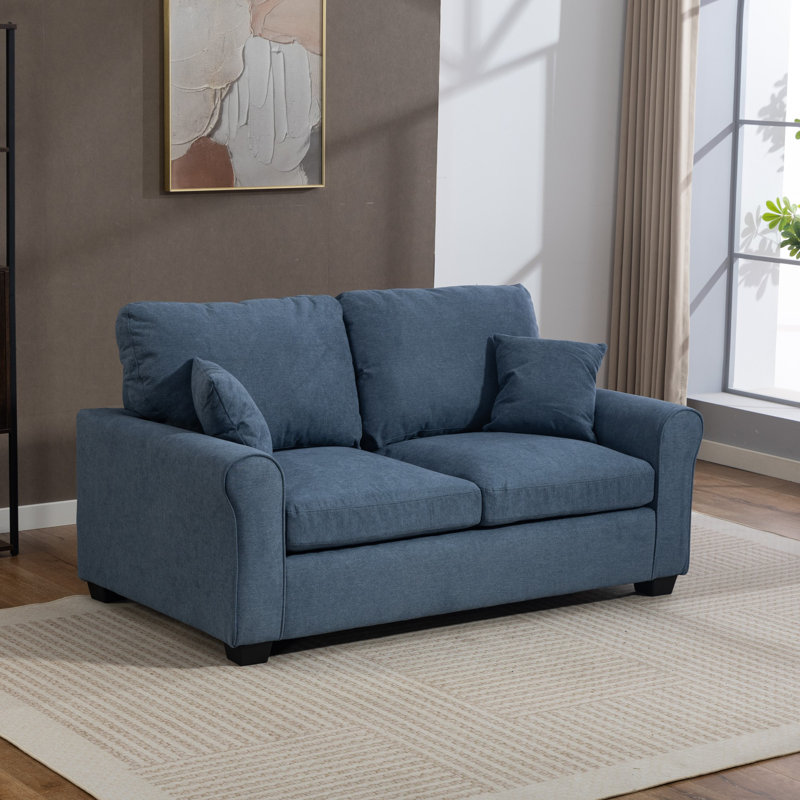 2 Seater Linen Blend Sofa Bed, Blue