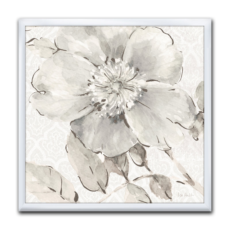 " Indigold Gray Peonies II ", 16" H x 16" W x 1" D, White Framed