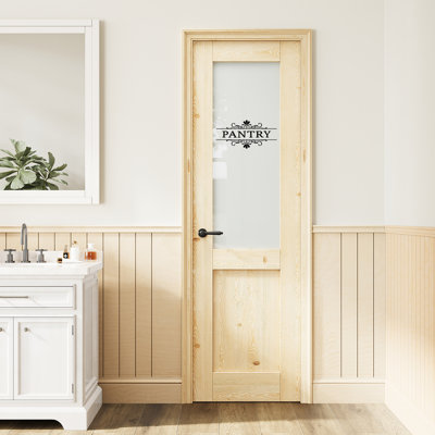 24" x 80" Half-Lite Pine Wood Frosted Glass Door, Privacy Glass Door Slab, Paintable & Waterproof, Suit for Pantry Door