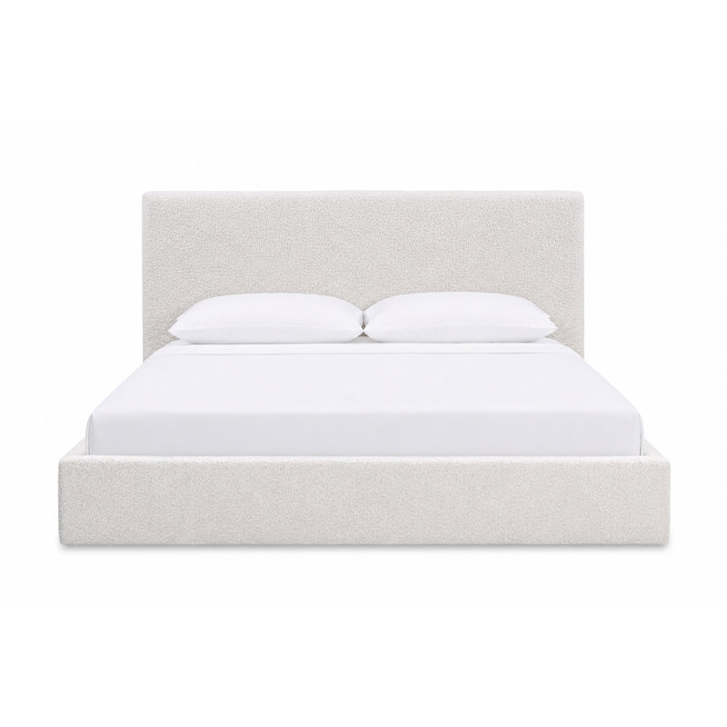 Kaiser Mid-Century Upholstered Platform Bed, Ivory Boucle, Queen
