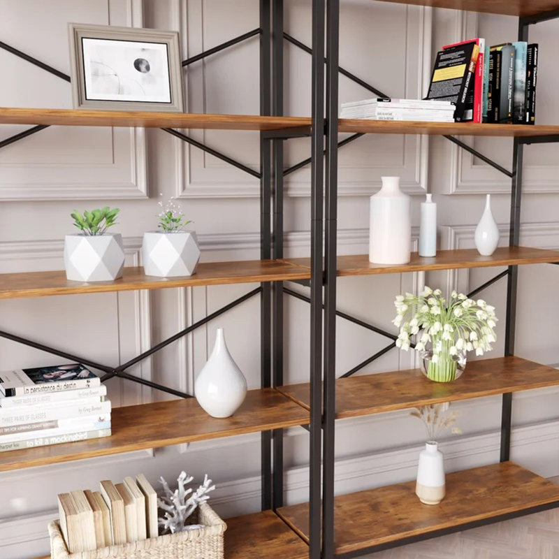 Grande bibliothèque de style rustique industriel de 70,9 po x 31,5 po Gianantonio, Brun rustique