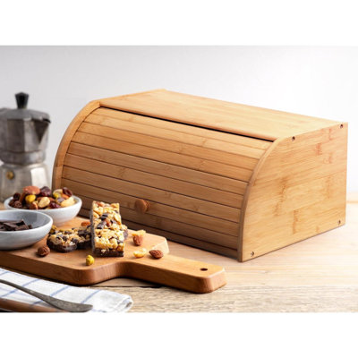 Assante Food Bread Storage Container Bamboo Bread Bin Storage Counter Top Roll Top Bread Box
