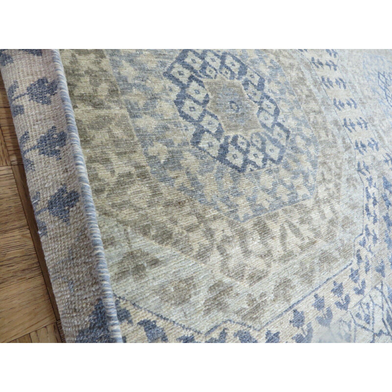 Tapis décoratif en laine de conception unique Stef noué à la main bleu/gris 7 pi 9 po x 9 pi 10 po Stef