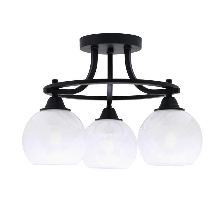 Paramount 3 Light Semi-Flush Shown In Matte Black Finish With 5.75" White Marble Glass