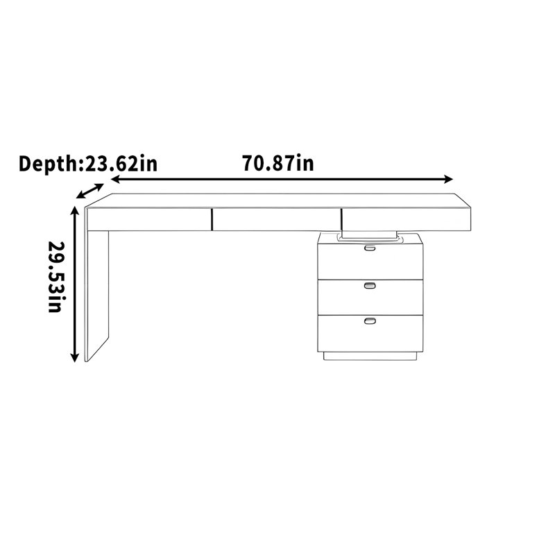 Bureau en bois massif simple et pratique, H 29,53 po x l 70,87 po x P 23,62 po