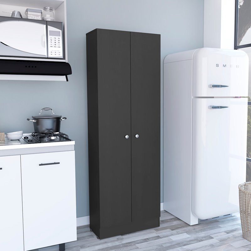 Armoire garde-manger multi-rangement, cinq tablettes, armoire double porte, Noir