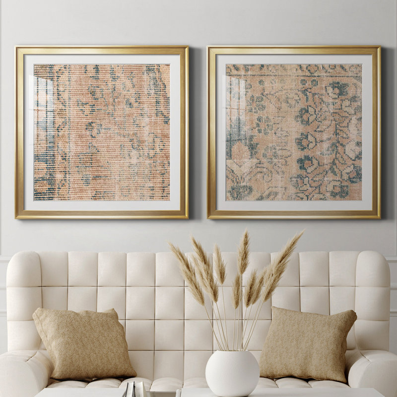 Toile tendue avec châssis Faded Textile III - prête à être accrochée, H 26,5 po x l 53 po, Gold