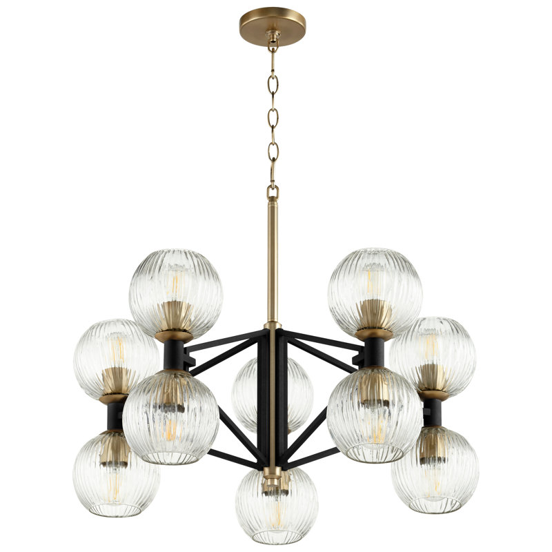 Helios 10 - Light Modern Linear Chandelier, Noir/Aged Brass