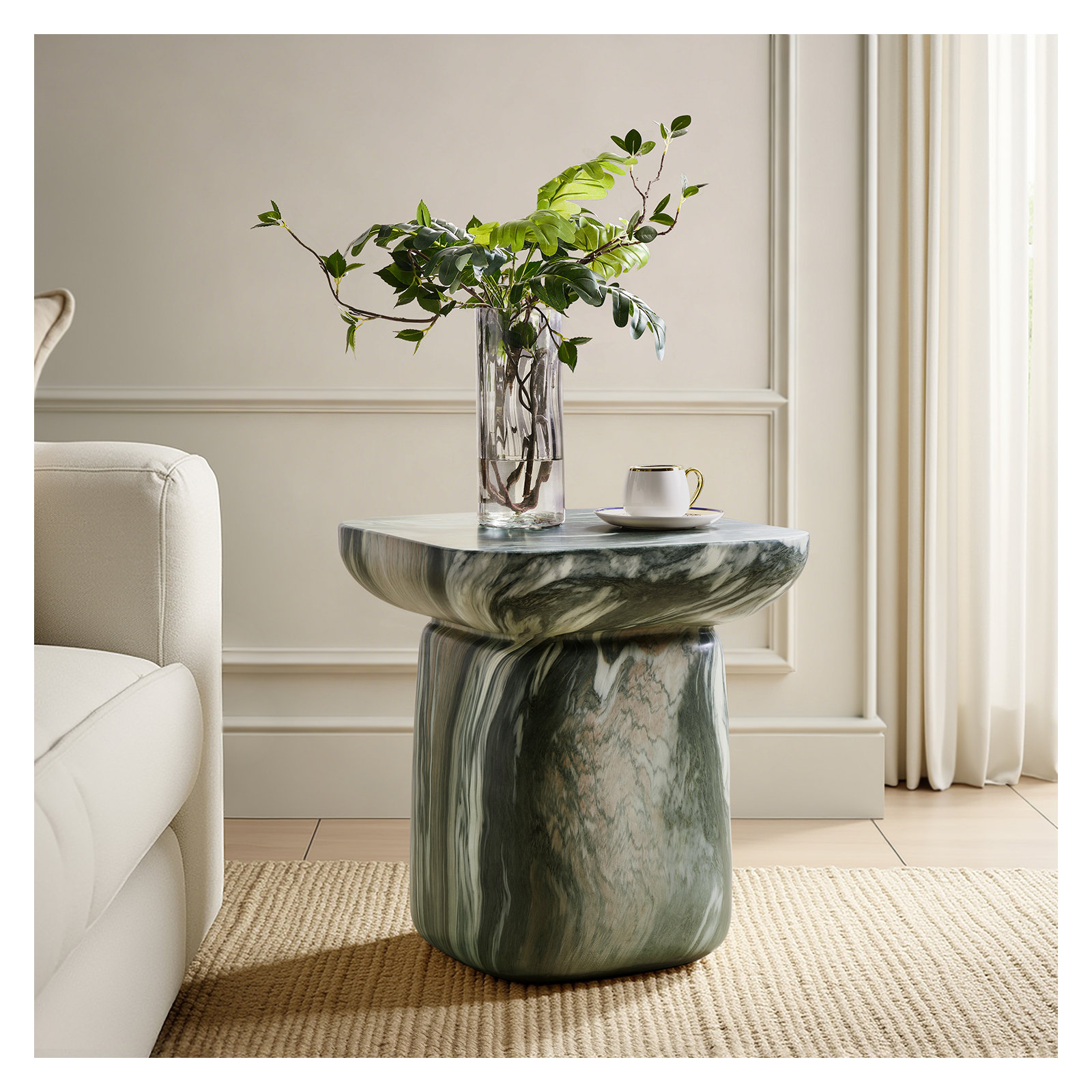 Alduara 19.75" Tall Modern Concrete Top End Table, Green
