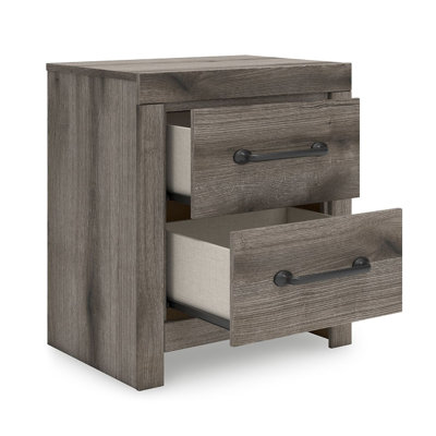 Gesa Nightstand, 2 Drawers With Bar Handles, USB Port, Weathered Gray