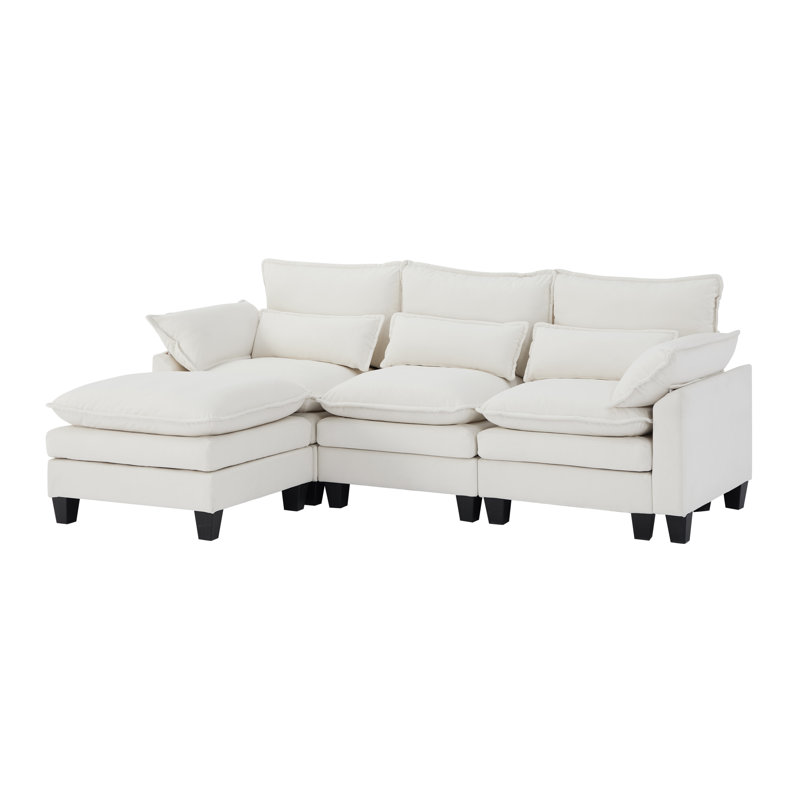 Canapé modulaire rembourré en L 4 pièces 4 pièces, Velours blanc