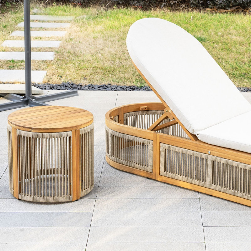 Outdoor Round Solid Wood Side Table, 48cm