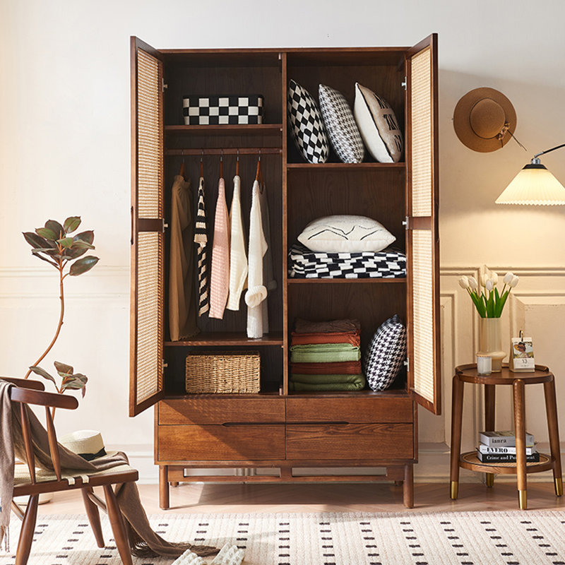 Armoire de rangement rétro et simple à double porte tissée