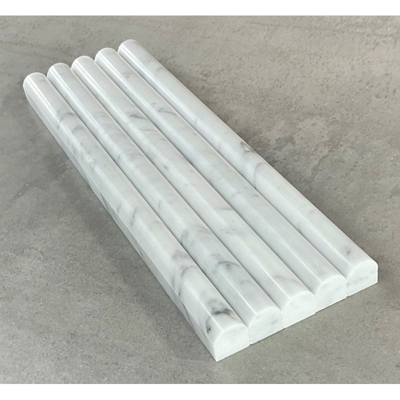 12" x 0.75" Polished Marble Pencil Liner Tile Trim in White Carrara, White Carrara