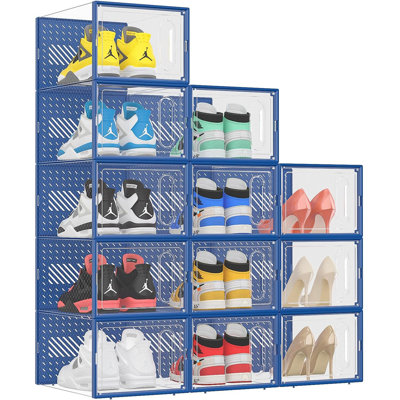 Large Clear Plastic Shoe Organizer With Magnetic Door, Stackable Sneaker Storage Box For Closet, Entryway, And Under Bed, 12-Pack