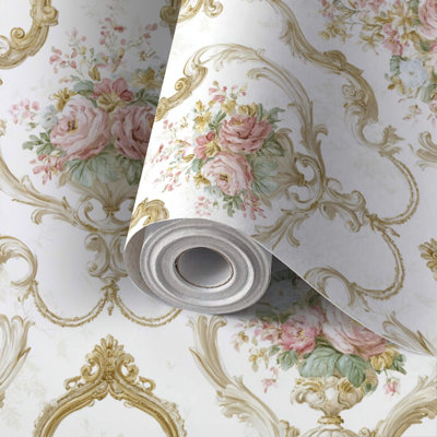 Papier peint adhésif peler et coller en PVC, revêtement mural auto-adhésif amovible avec imprimé mural damassé à volutes, imperméable pour la décoration intérieure - rouleau