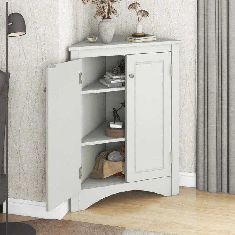 Grey Triangle Cabinet For Home - Adjustable Shelves Versatile Storage Bathroom Clean And Tidy, Gray