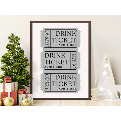 Drink Ticket Wall Art, Printable Bar Decor, Admit One Sign, Minimalist Art Print, Framed, Event Decoration, Ticket Design