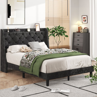Upholstered Velvet Platform Bed
