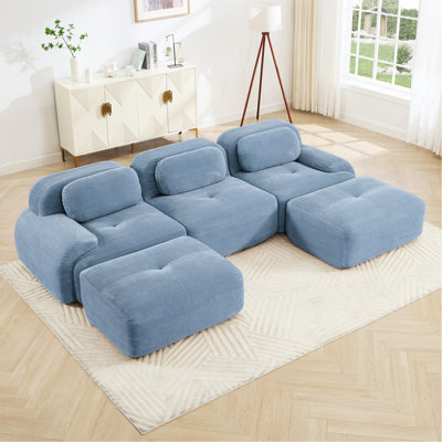 Canapé modulaire en forme de U Tissu Premiumcorduroy Tissu sans assemblage Conception antidérapante Convient aux animaux de compagnie Accoudoirs courbés extra-larges 32D à haute résilience éponge pour le salon, la chambre à coucher, bleu