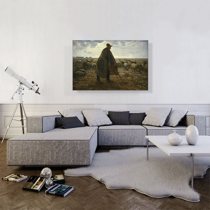 «Shepherd Tendant His Flock» par Jean-François Millet, reproduction d'art sur toile tendue, H 26 po x l 40 po x 1,5 po