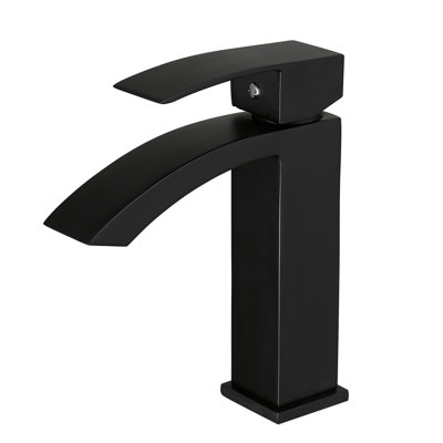 Black Bathroom Sink Faucet, Deck-Mounted Single Hole Faucet With Handle And Matte Brushed Basin Side Aluminium Alloy