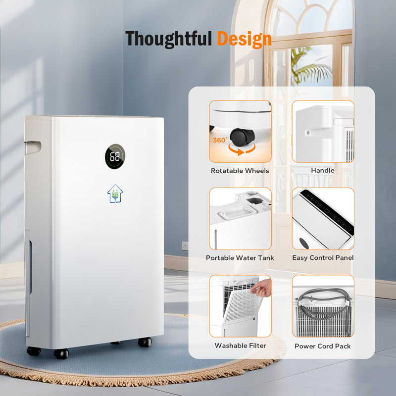 25L/Day Dehumidifier With LED Display: Custom Humidity Control, Silent 38Db, Effortless Drainage