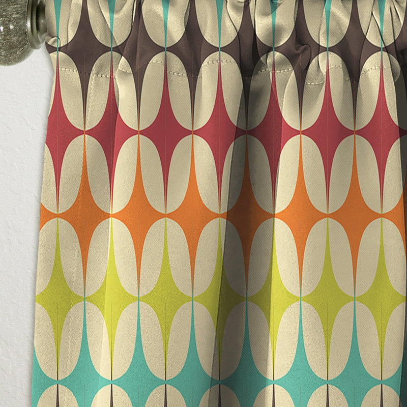 Panneau de rideau occultant abstrait rétro motif géométrique V - Mid-Century, L 52 po x L 108 po