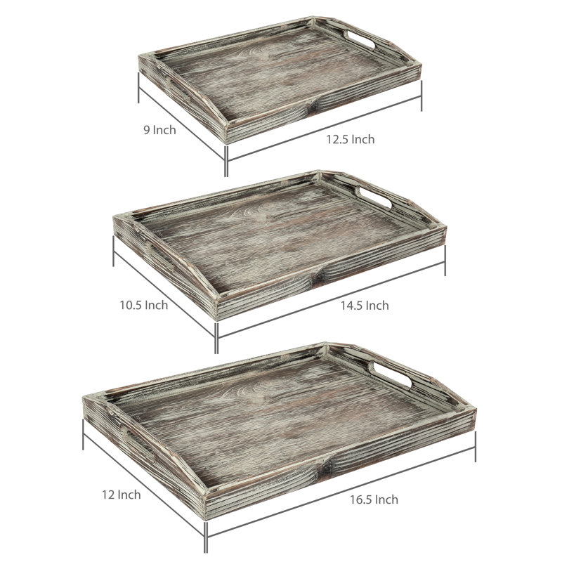 3 Piece Serving Tray Set, Brown
