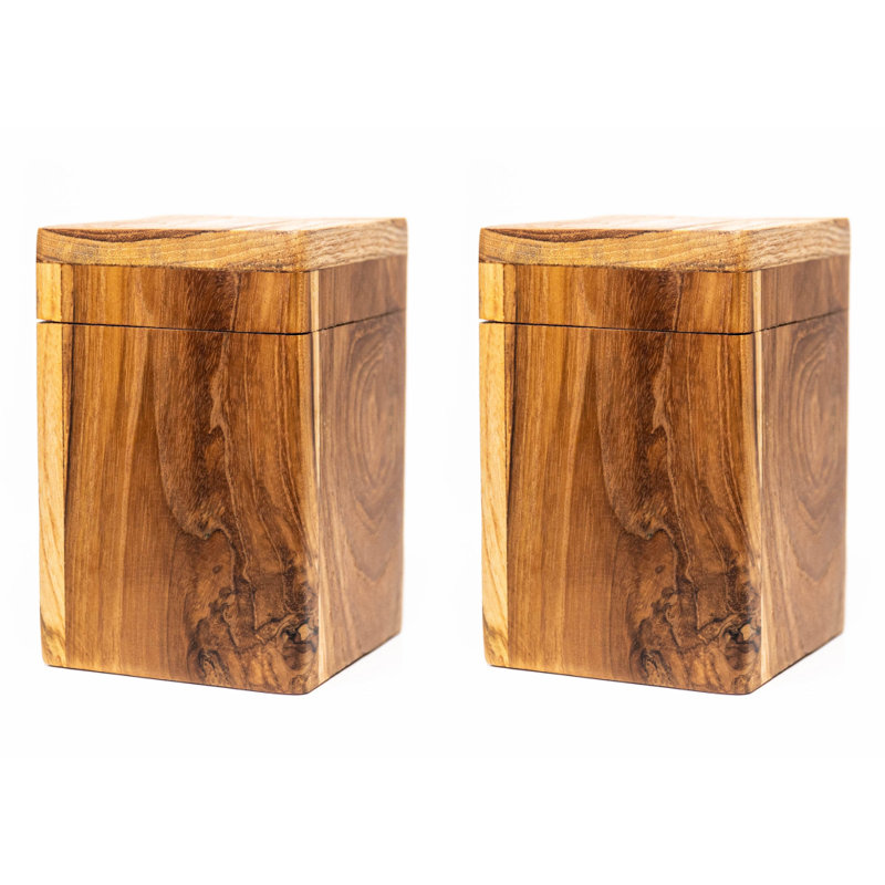 Wood Jar - Set of 2, 5.9" H x 3.93" W x 3.93" D