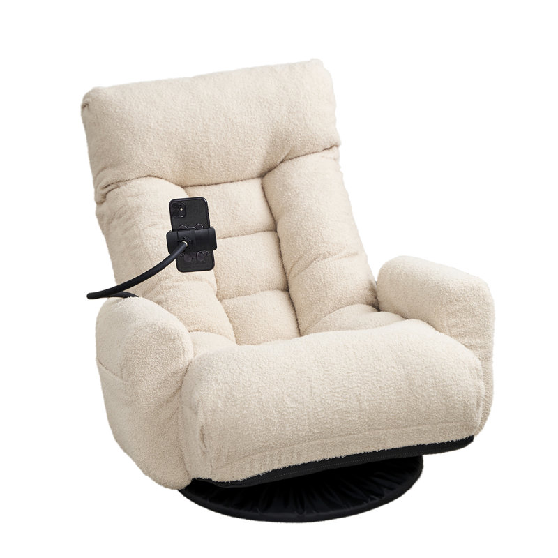 360 Degree Rotatable Leisure Chair In Beige With Comfortable Padding Swivel Lounge Adjustable Leg Rest And Soft Seat
