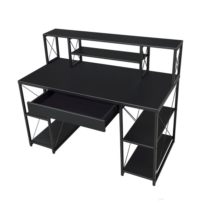 Writing Desk With One Drawer And 8 Open Compartment(Desk), Black, 40.96" H x 46.96" W x 24.03" D