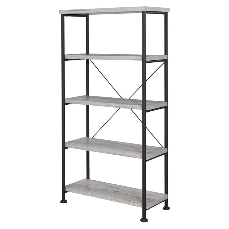 Bibliothèque grise en bois flotté à 4 tablettes, Gris délavé