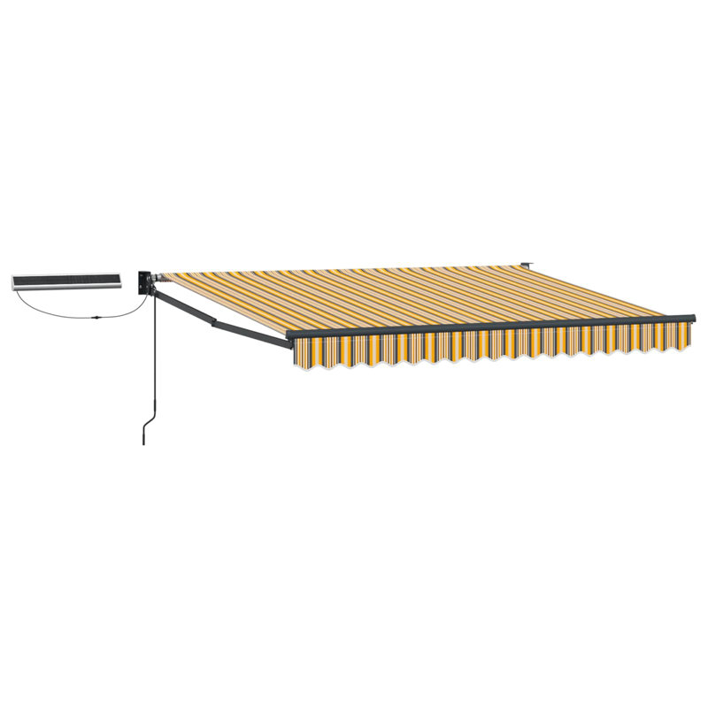 VidaXL Polyester Cover Retractable Patio Awning, 350cm W x 250cm D, Striped, Anthracite/Yellow/Grey
