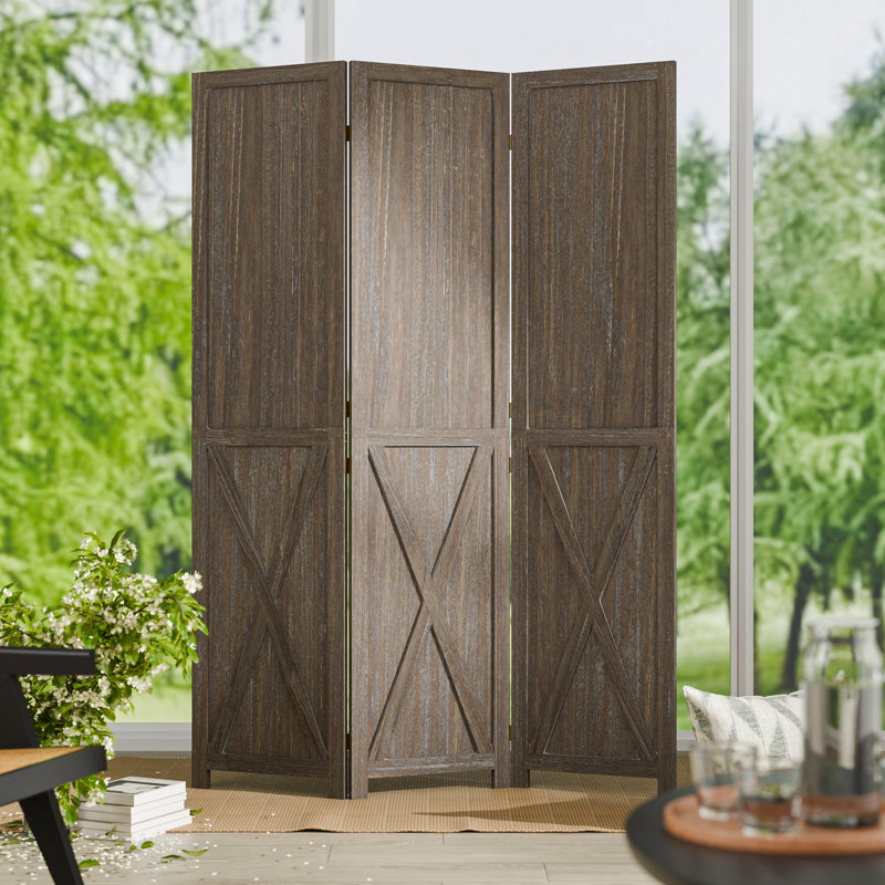 Cloison pliante en bois massif, 3, Brun