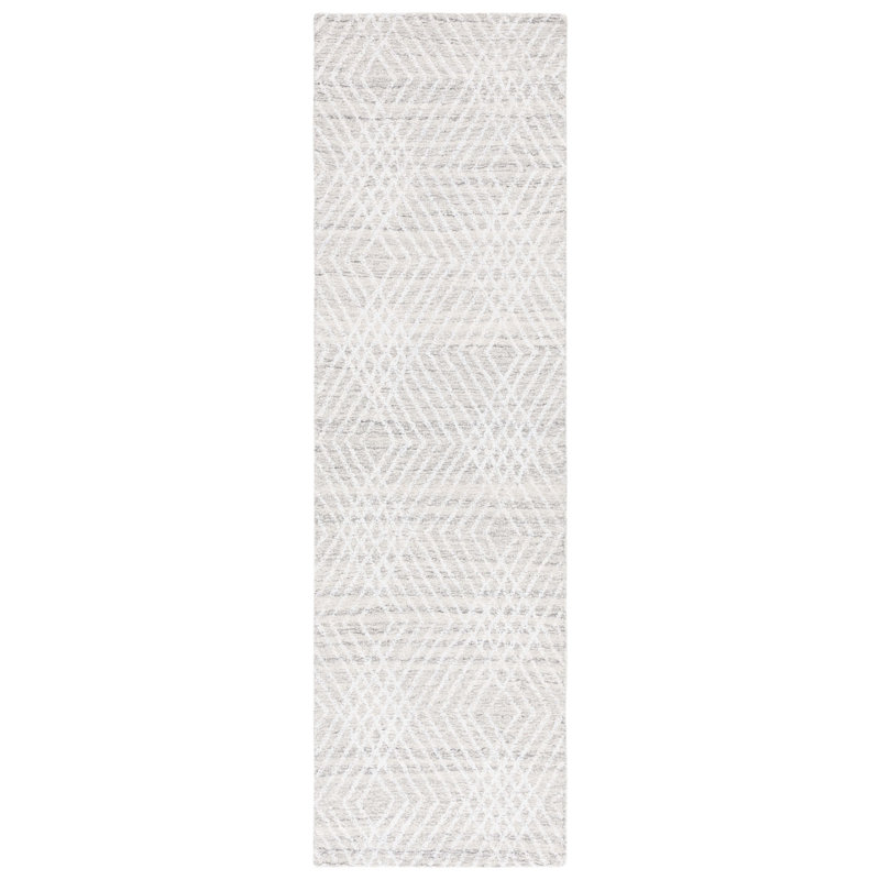 Kohde Abstract Hand Tufted Wool/Chenil/Cotton Geometric Rug in Silver/Ivory, Runner 2'3" x 8'