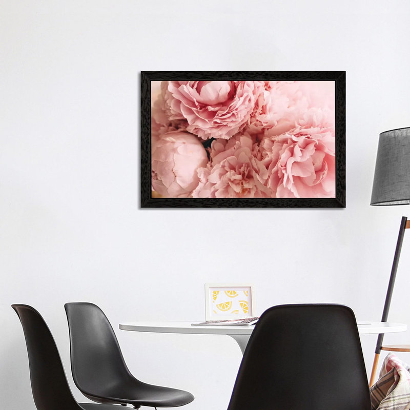 Blush Peonies by Chelsea Victoria - Floater Frame Print on Canvas, 101.6 cm H x 66.04 cm W, Black