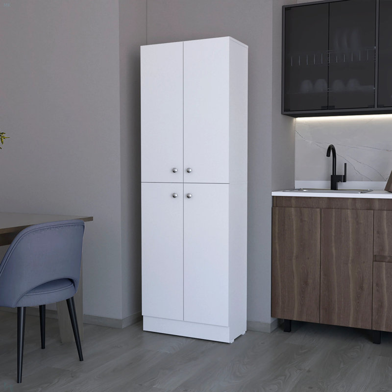 Garde-manger avec 4 portes et 5 tablettes cachées, Blanc