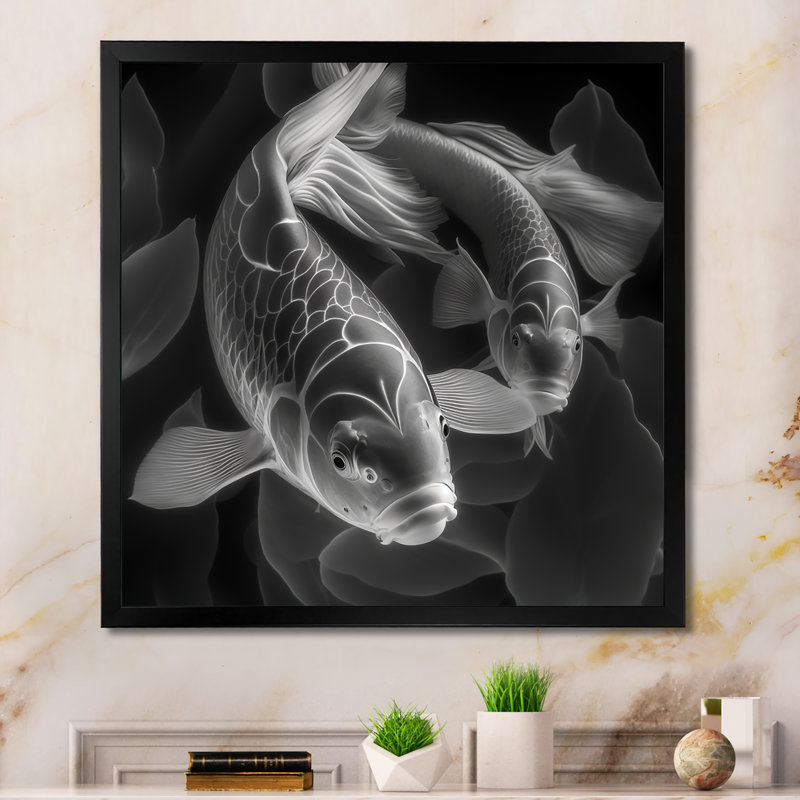 «Muallam Monicolo Koi Fish», reproduction sur toile, Cadre photo noir, L 16 po x H 16 po