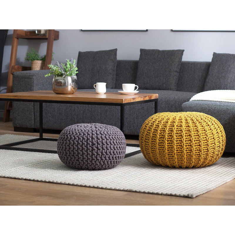 Wollano 50cm Wide Tufted Round Pouf Ottoman, Yellow
