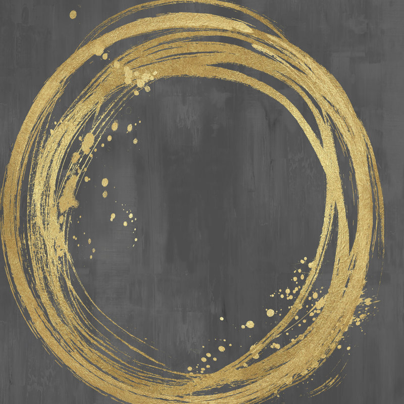 Gris et cercle doré abstrait 1, H 12 po x l 12 po