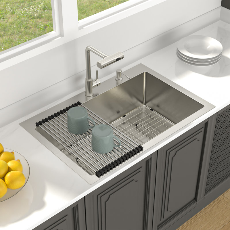 30" L x 22" W Drop-in Kitchen Sink 16 Gauge Stainless Steel Single Bowl Kitchen Sink with Kitchen Faucet Sink
