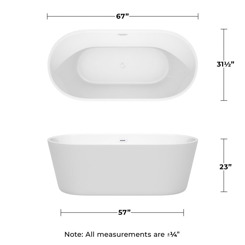 Carissa 67'' x 31.5'' Soaking Acrylic Bathtub, White
