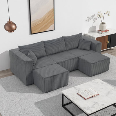 Canapé modulaire moderne et compact: canapé modulaire en velours côtelé gris 3 places, Cloud Comfort (emballé à plat)