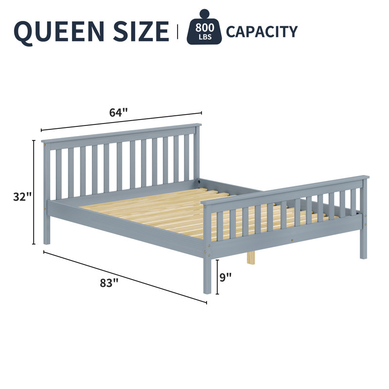 Pine Shaker Bed Queen Grey, Gray