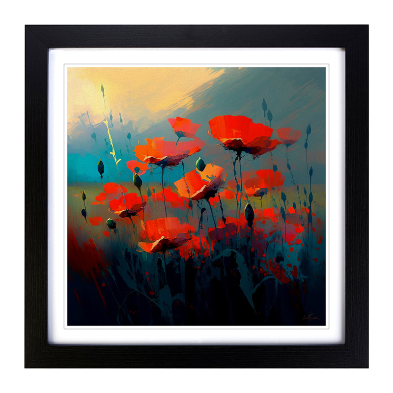 Poppy Field Gestural No.1 - Framed Print, Black