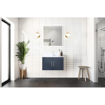 30 In. Navy Blue Bathroom Vanity With Led Mirror - Rich Storage Quality Fully Assembled Unit Feature Bath