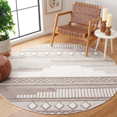 Tapis géométrique tissé à la machine en jute ivoire / gris
