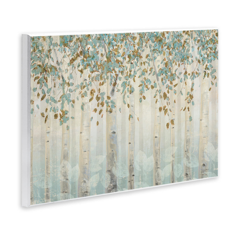 «Abstract Forest Leaves Trees Blue Tan Soft» par James Wiens, reproduction d'art graphique, H 13 po x l 19 po